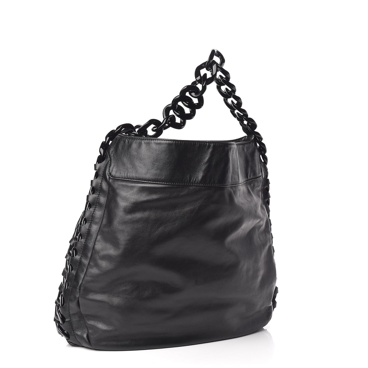 Calfskin Modern Chain Rhodoid Hobo Black