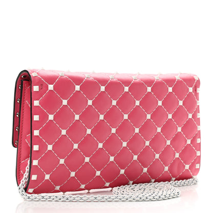 Valentino Garavani Lambskin Free Rockstud Spike Wallet On Chain Shadow Pink 2 of 9