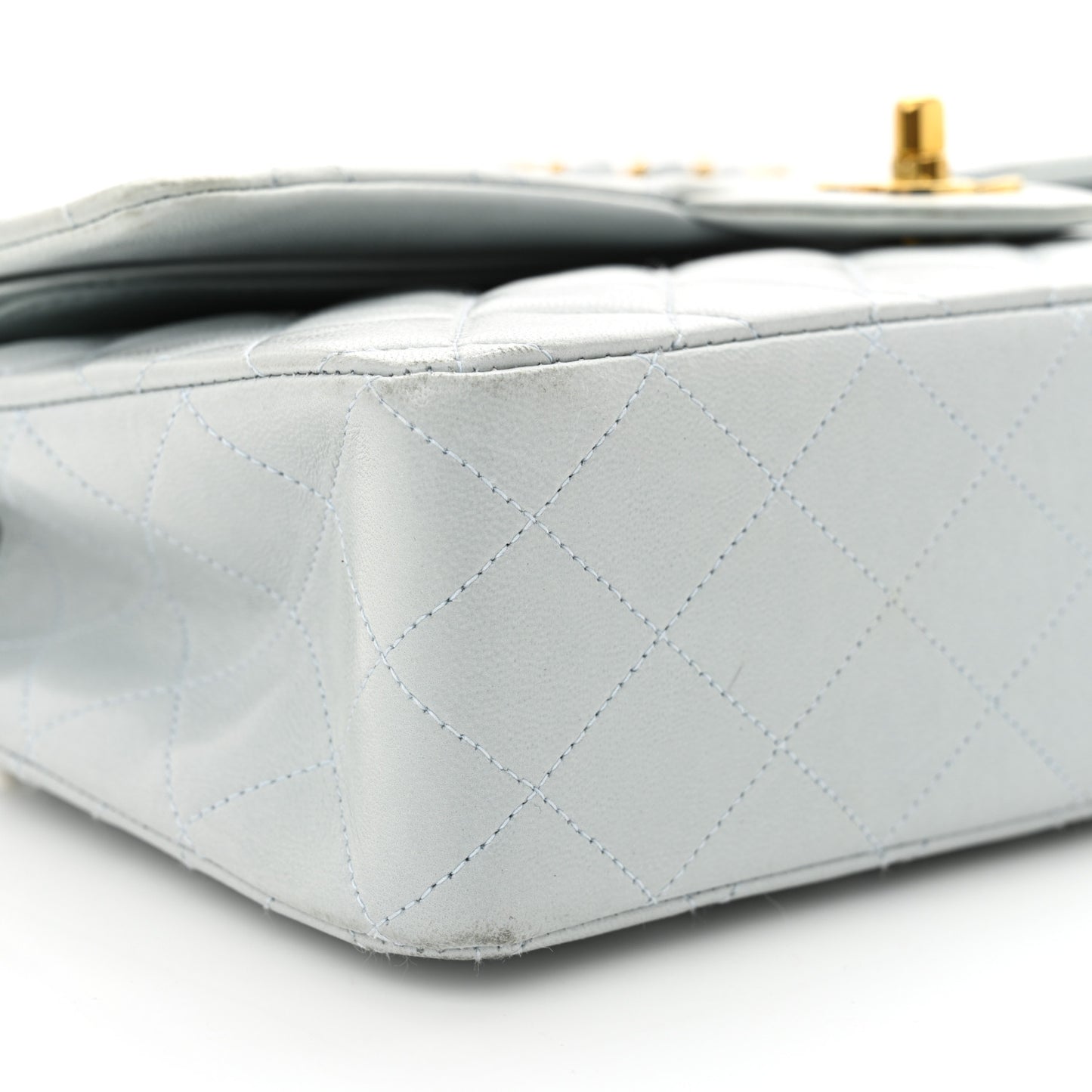 Lambskin Quilted Medium Double Flap Light Blue