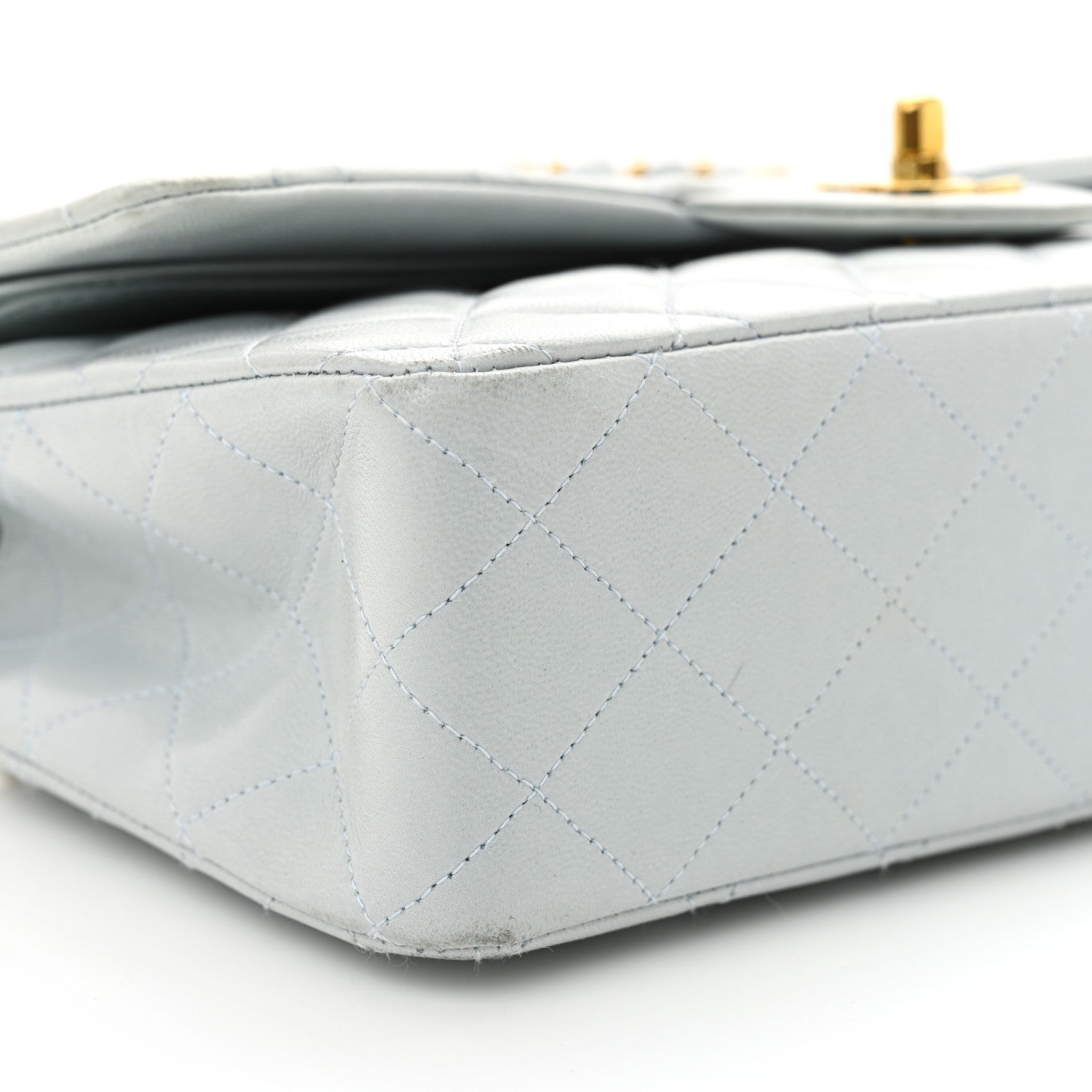 Chanel Lambskin Quilted Medium Double Flap Light Blue 10 of 16