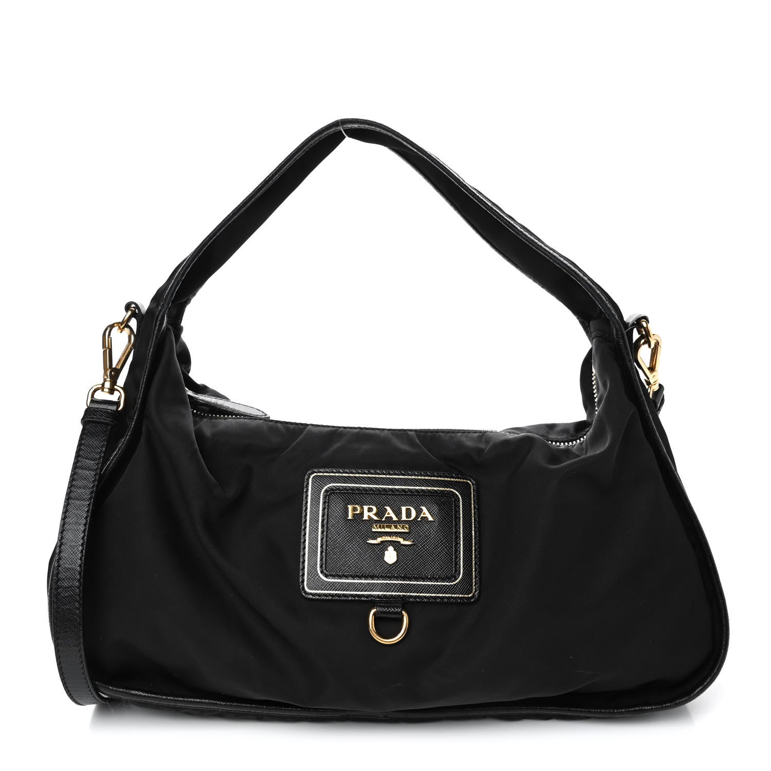 Prada Tessuto Nylon Saffiano Hobo Crossbody Black 1 of 5