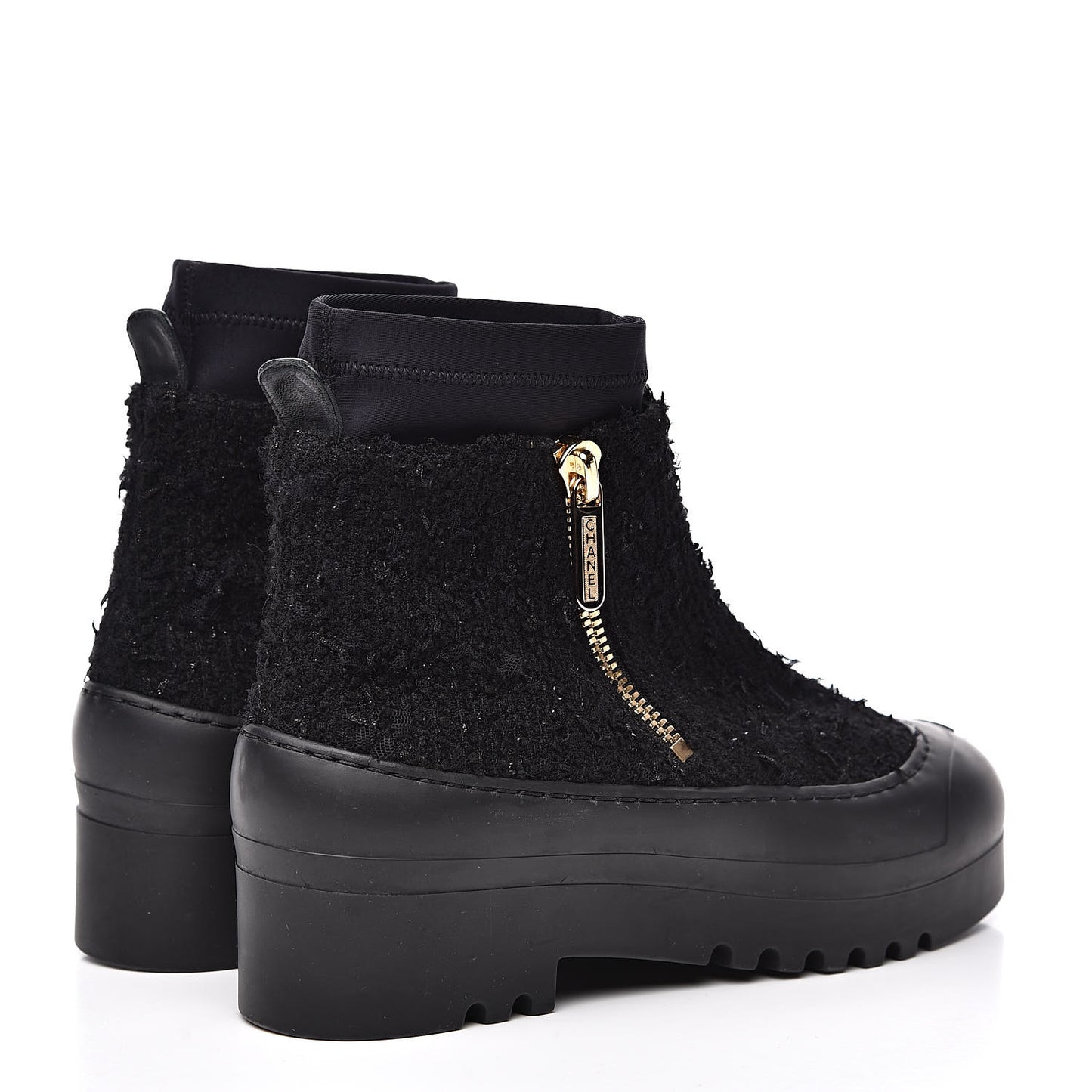 Tweed Rubber CC Short Boots 39 Black