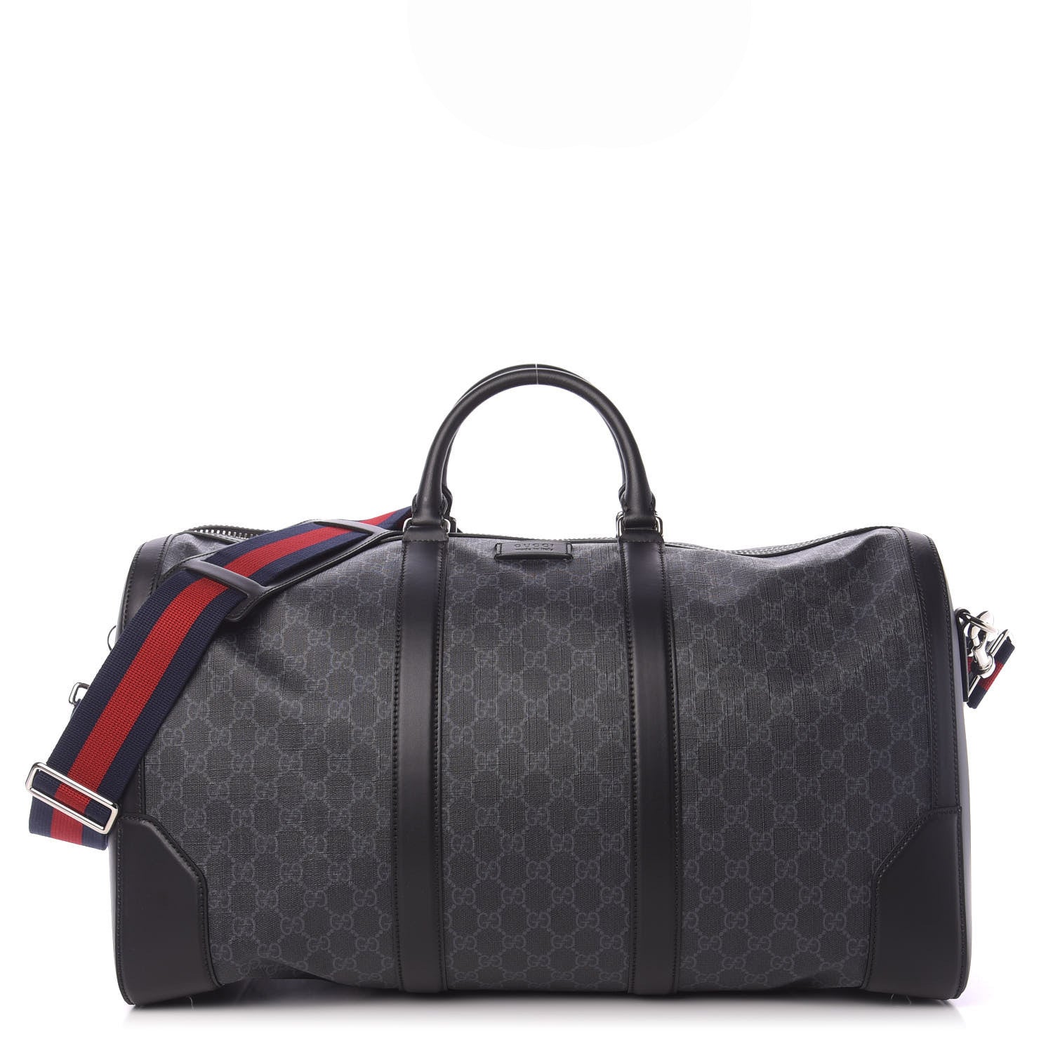 Gucci Soft GG Supreme Monogram Appia Calfskin Web Large Carry On Duffle Bag Black Grey 1 of 11