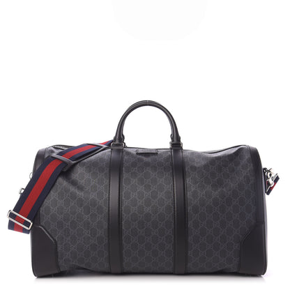 Gucci Soft GG Supreme Monogram Appia Calfskin Web Large Carry On Duffle Bag Black Grey 1 of 11