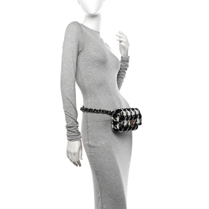 Chanel Tweed Quilted Chanel 19 Waist Bag Black Ecru White 2 of 11
