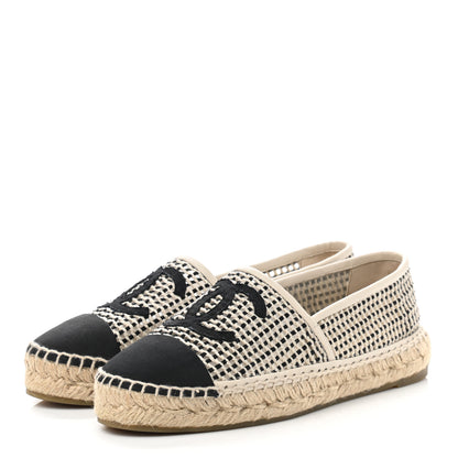 Chanel Mesh Grosgrain CC Espadrilles 37 Beige Black 3 of 9