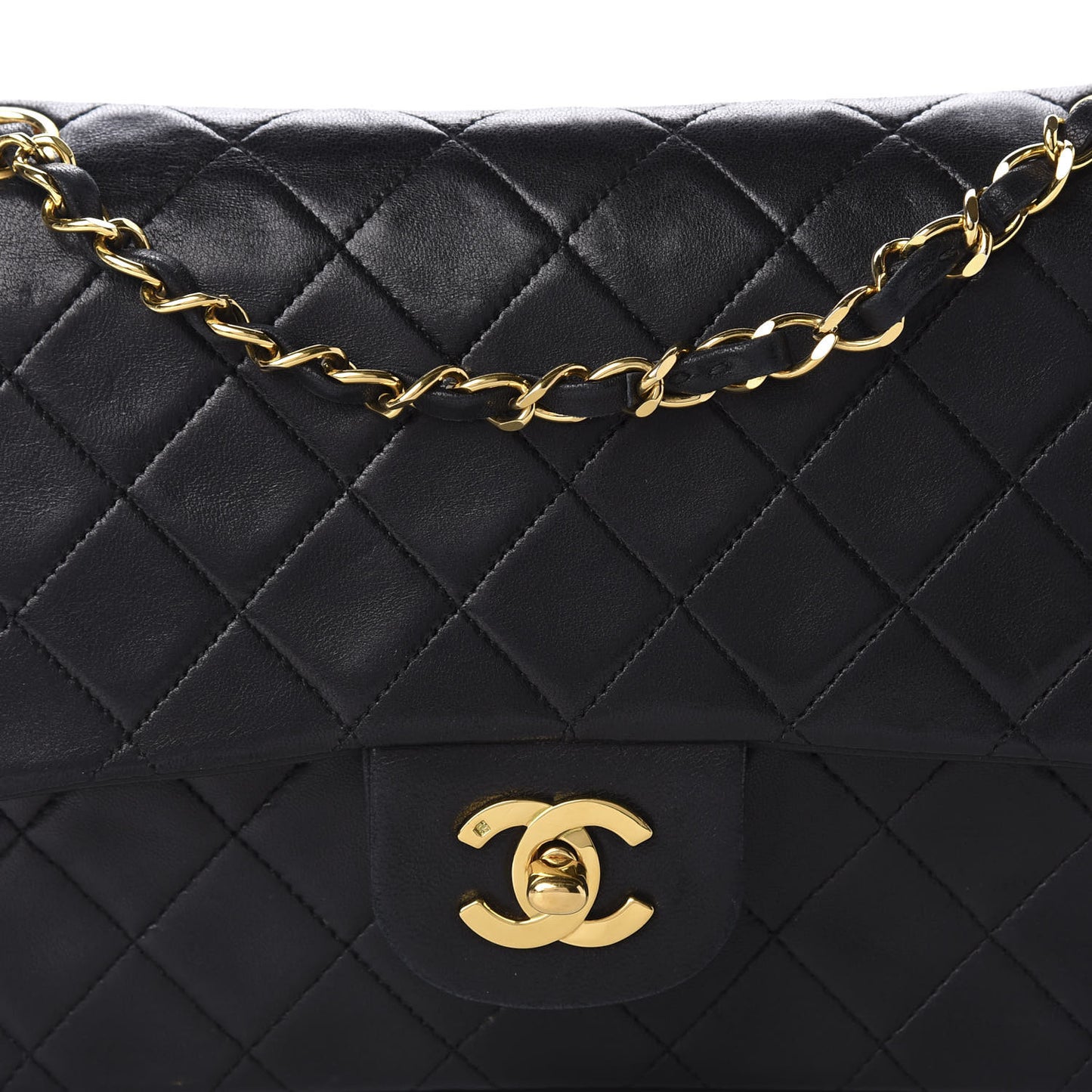 Lambskin Quilted Medium Double Flap Black
