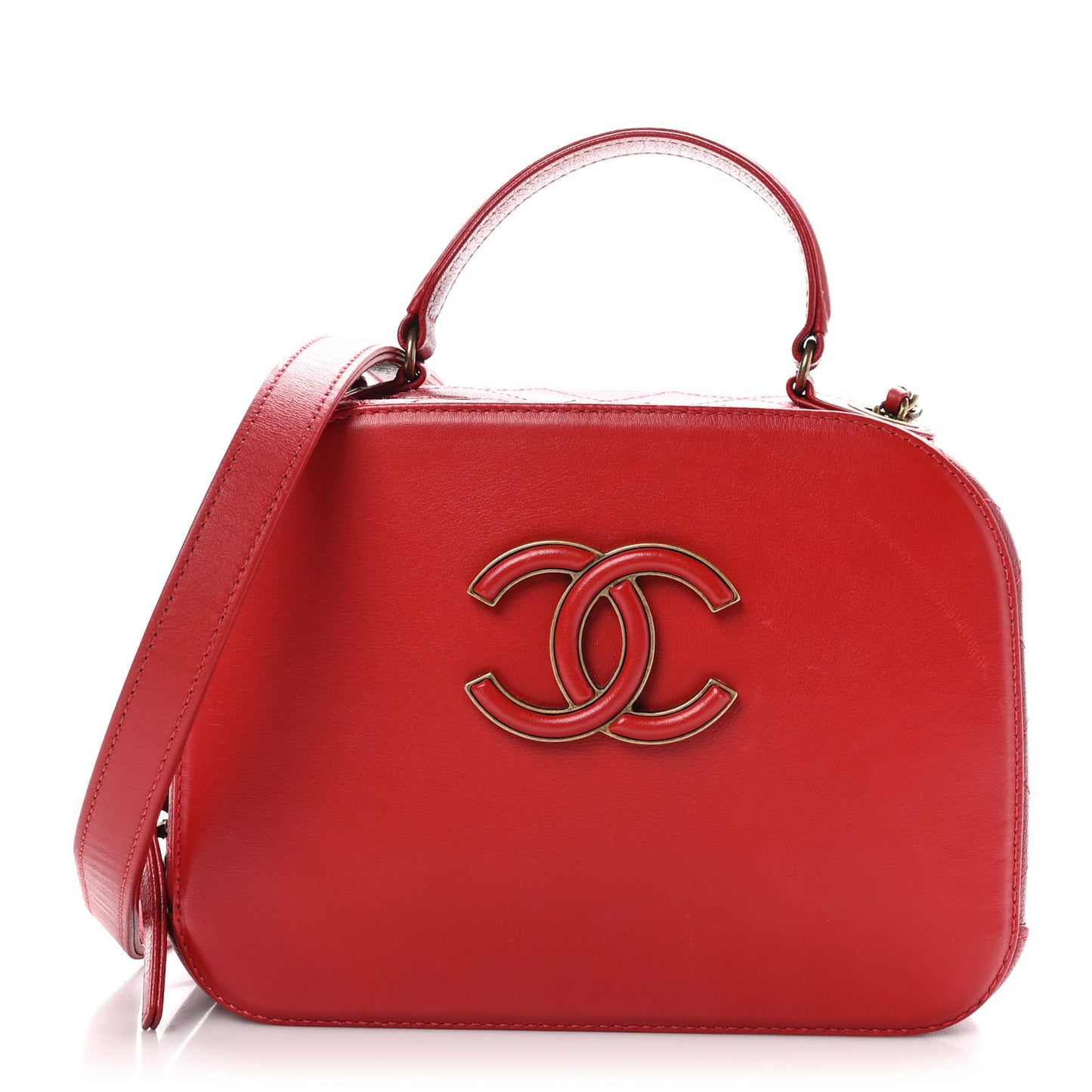 Shiny Calfskin Goatskin Quilted Small Coco Curve Vanity Red