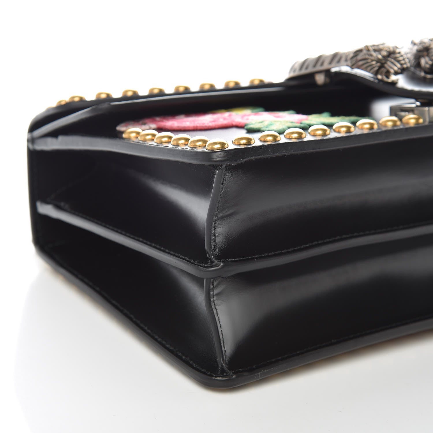 Gucci Calfskin Floral Embroidered Studded Small Dionysus Shoulder Bag Black 9 of 10