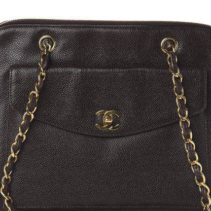 Chanel Caviar Flap Shoulder Bag Dark Brown 9 of 9