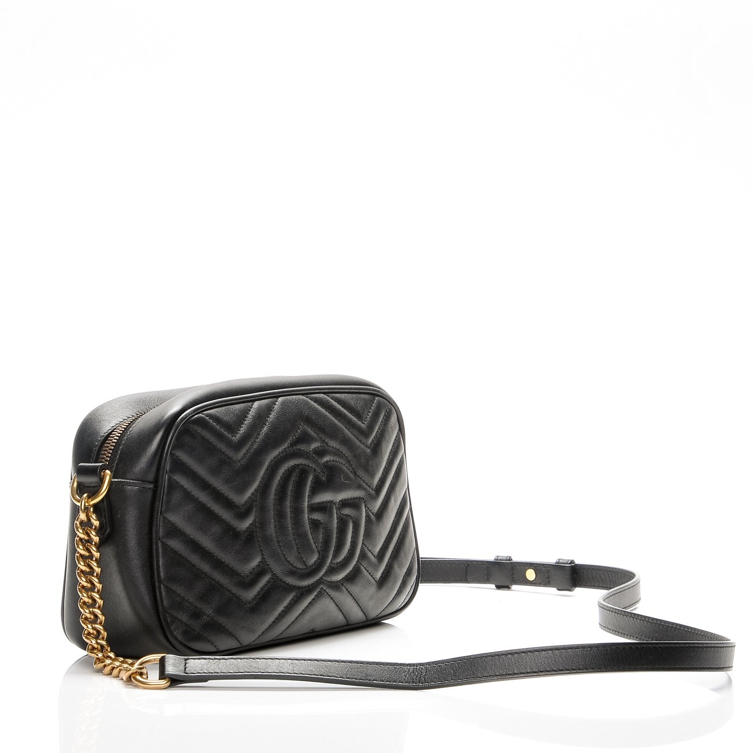 Gucci Calfskin Matelasse Small GG Marmont Chain Shoulder Bag Black 3 of 8
