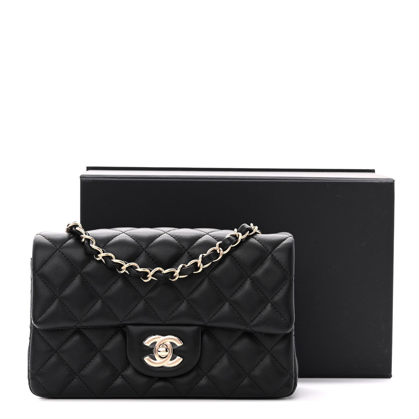Lambskin Quilted Mini Rectangular Flap Black