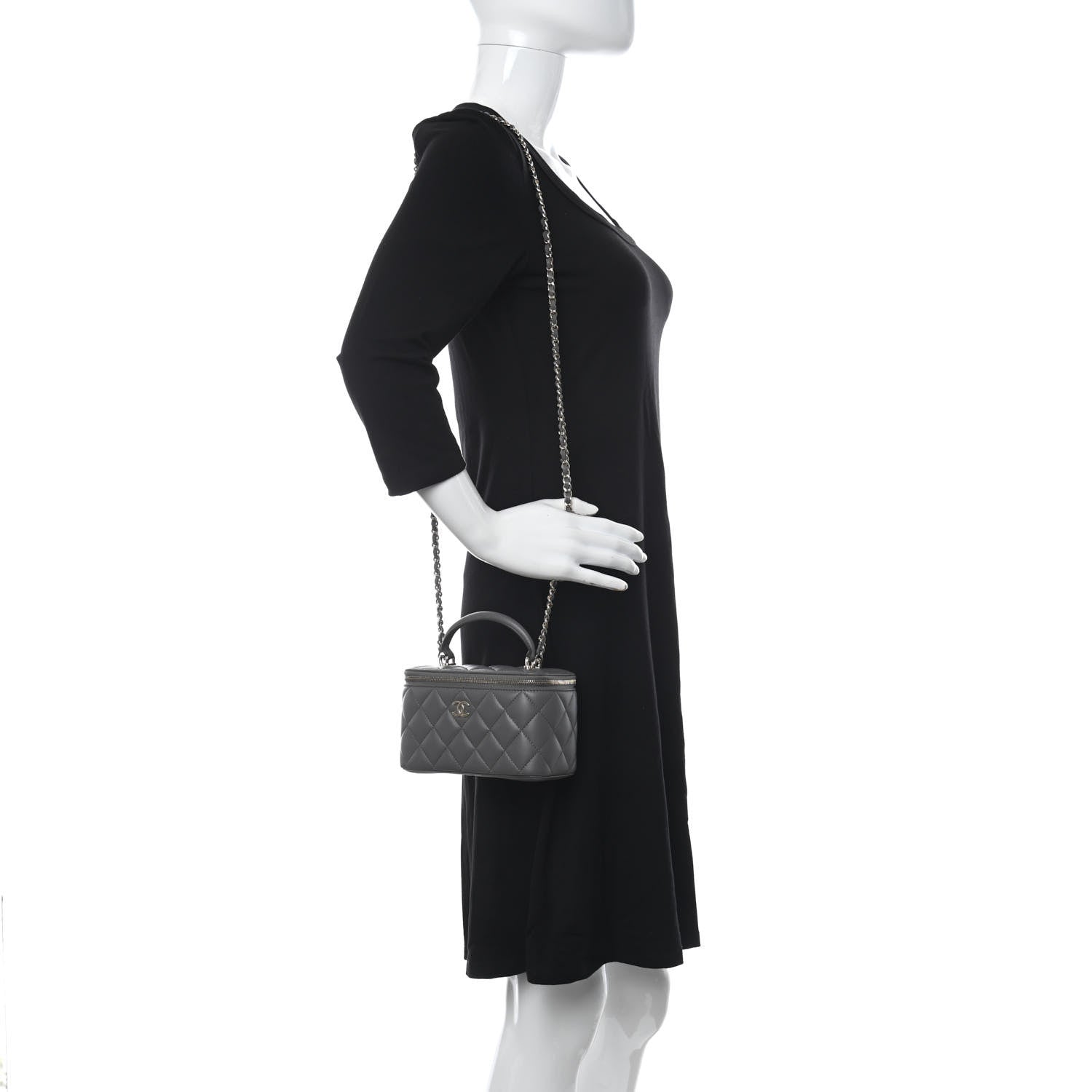 Chanel Lambskin Quilted Small Top Handle Vanity Case With Chain Dark Grey 2 of 12