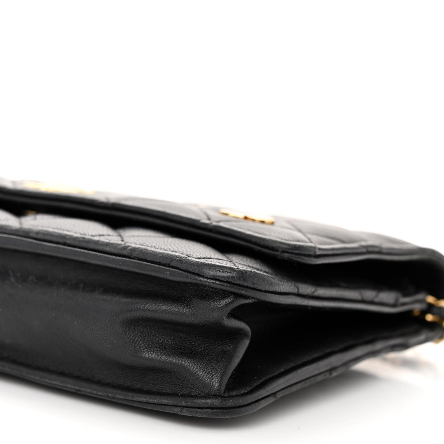 Lambskin Quilted Enamel Coco Casino Wallet On Chain WOC Black