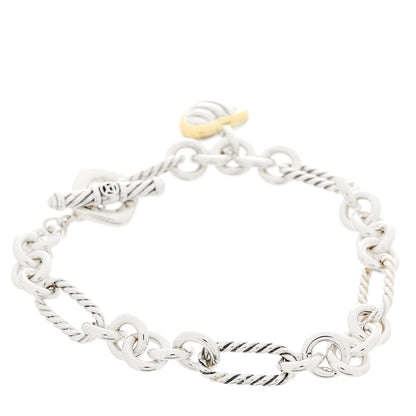David Yurman Sterling Silver 18K Yellow Gold Cable Heart Charm Bracelet 1 of 4