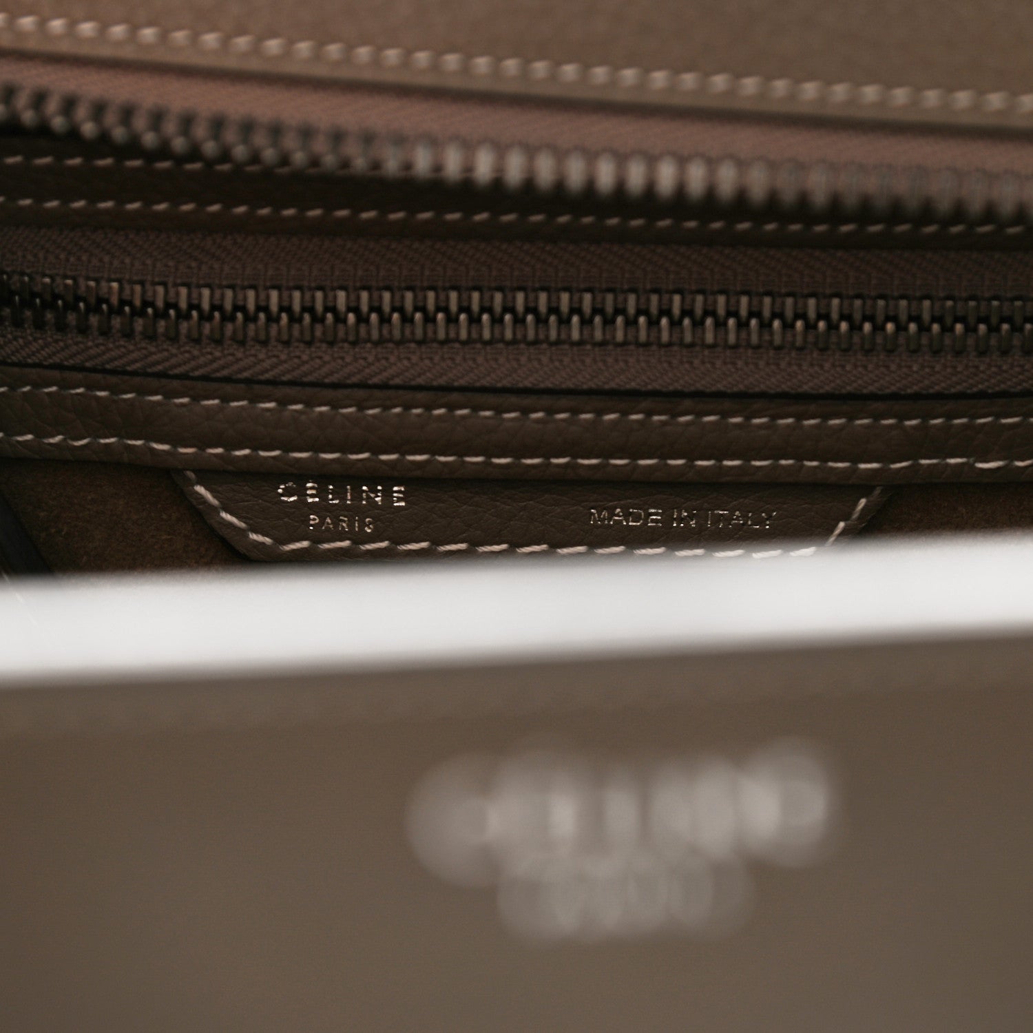 Celine Drummed Calfskin Micro Luggage Souris 6 of 9