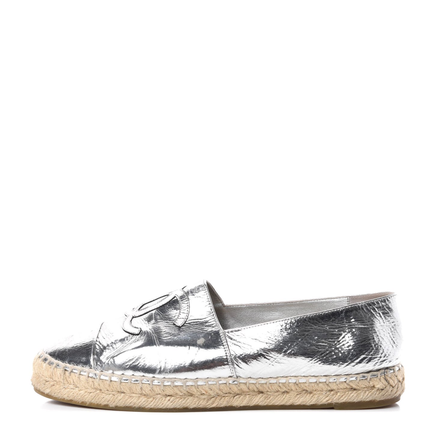 Laminated Goatskin CC Espadrilles 39 Silver