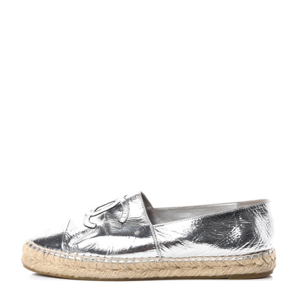 Chanel Laminated Goatskin CC Espadrilles 39 Silver 1 of 12