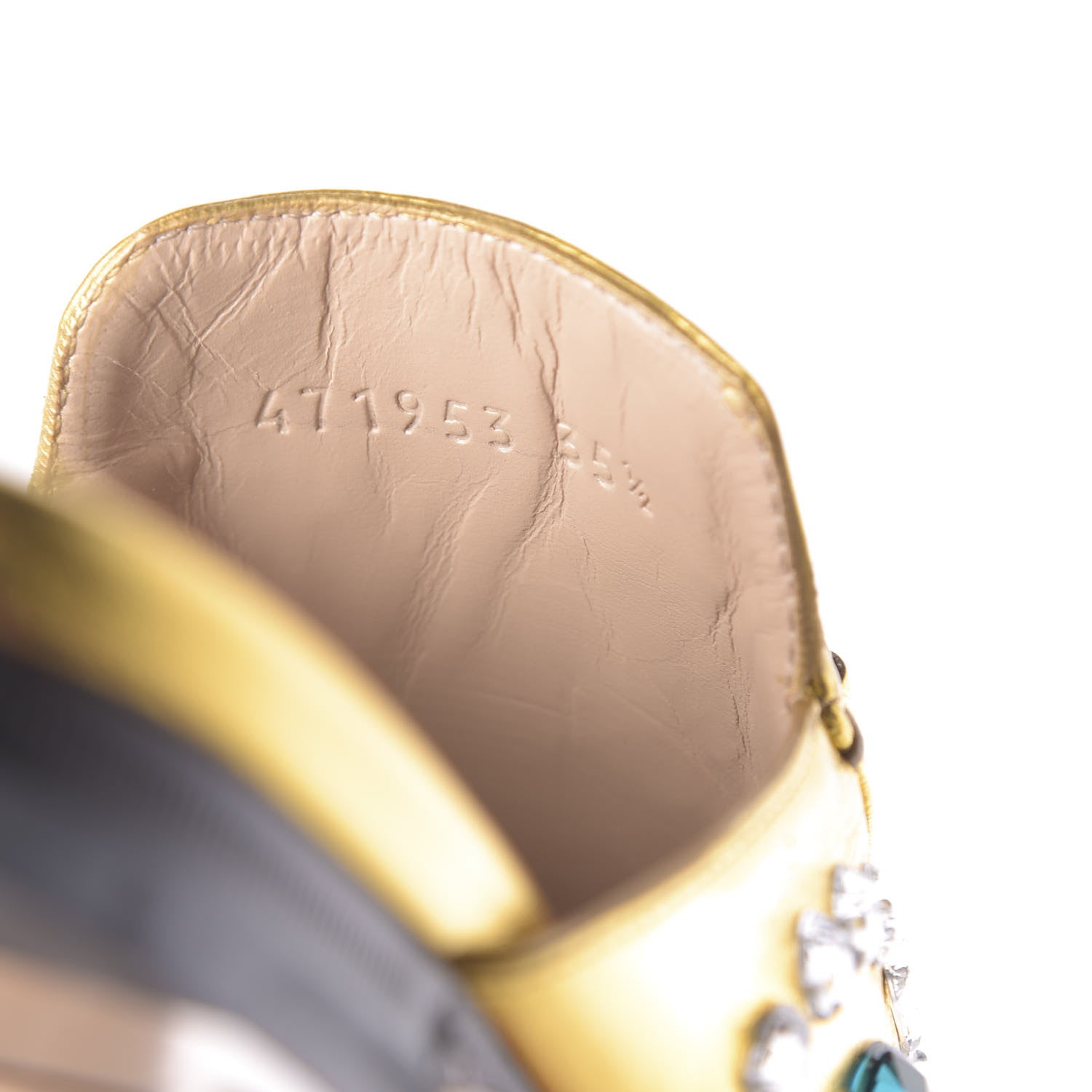 Gucci Metallic Nappa Crystal Womens Princetown Slippers 35.5 Gold 9 of 11