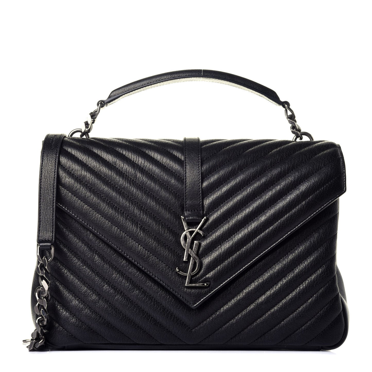 Sheepskin Matelasse Chevron Monogram Large College Satchel Black