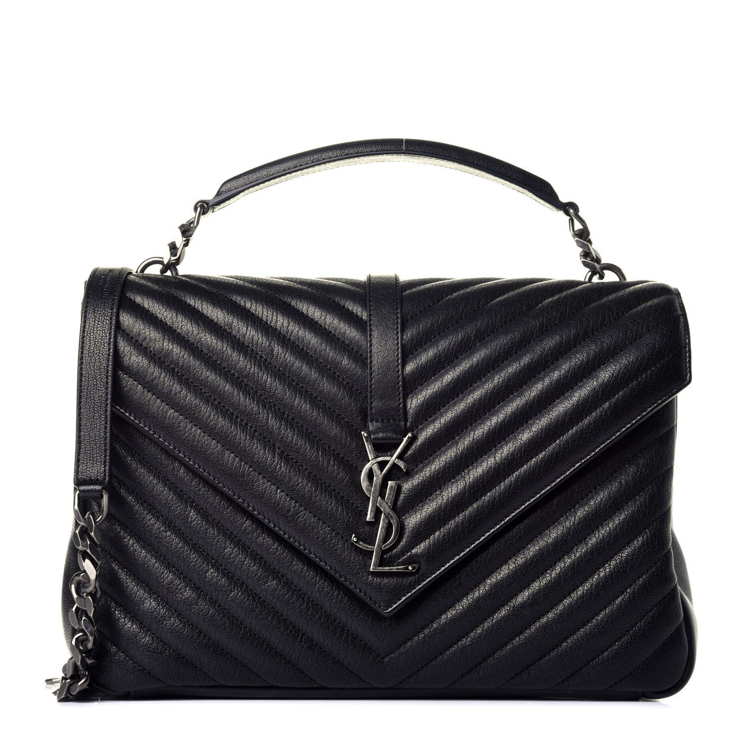 Saint Laurent Sheepskin Matelasse Chevron Monogram Large College Satchel Black 1 of 8