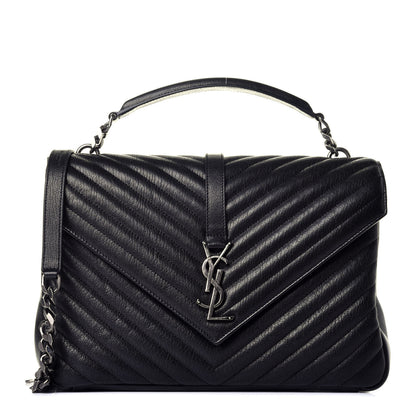 Saint Laurent Sheepskin Matelasse Chevron Monogram Large College Satchel Black 1 of 8