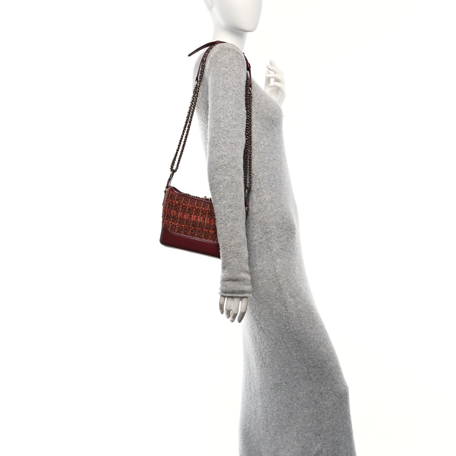 Chanel Tweed Calfskin Small Gabrielle Hobo Burgundy 2 of 10