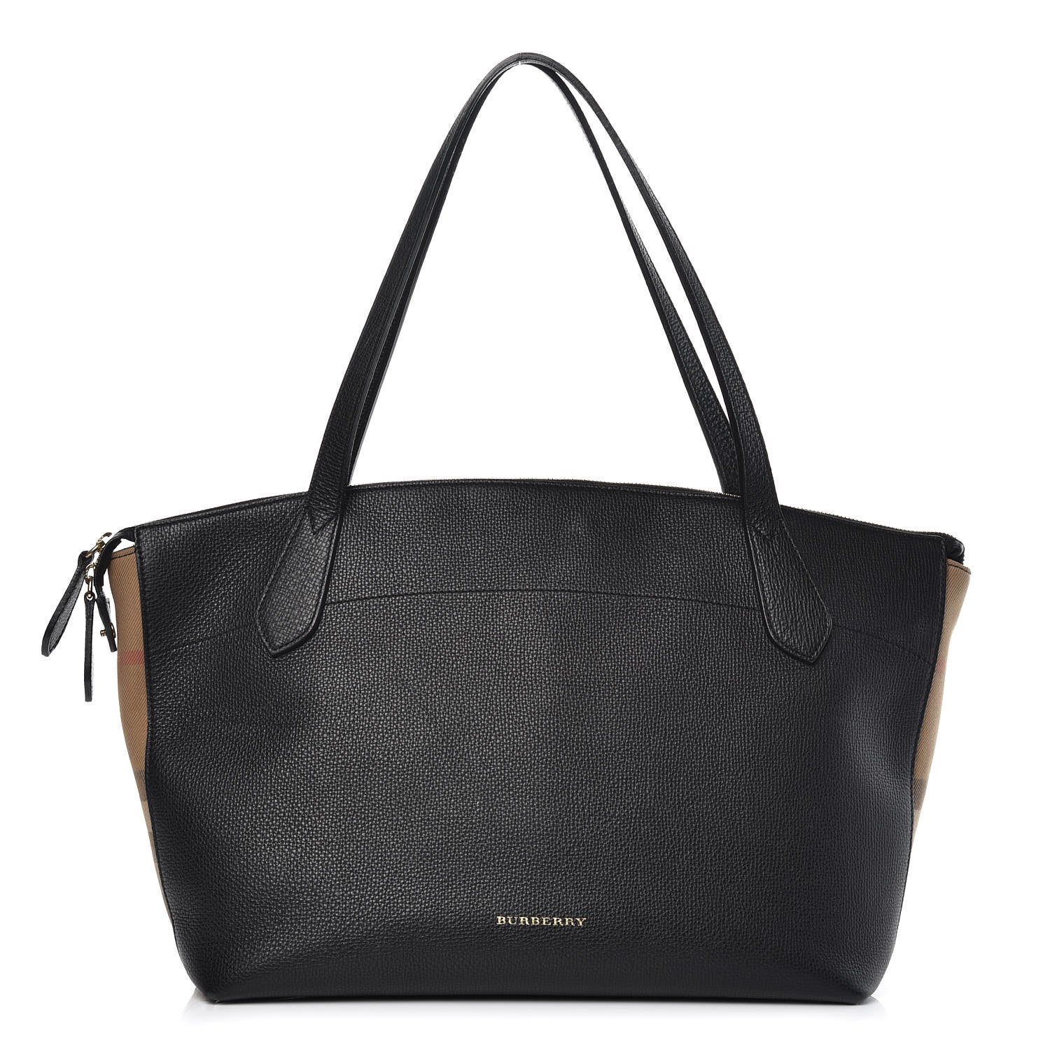 Burberry Derby Calfskin House Check Medium Welburn Tote Black 1 of 13