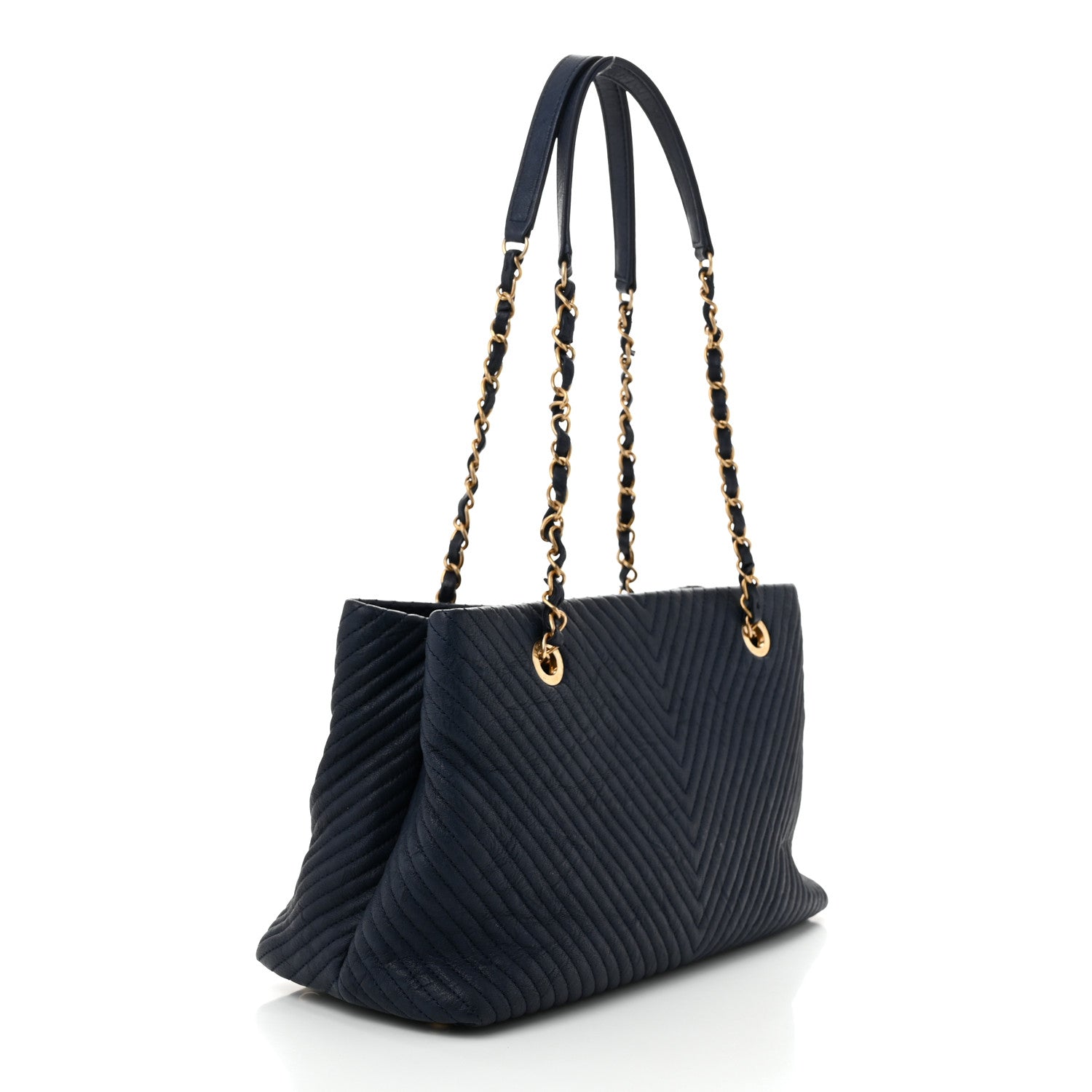 Chanel Wrinkled Lambskin Chevron Quilted Surpique Tote Navy Blue 3 of 11
