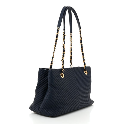 Chanel Wrinkled Lambskin Chevron Quilted Surpique Tote Navy Blue 3 of 11