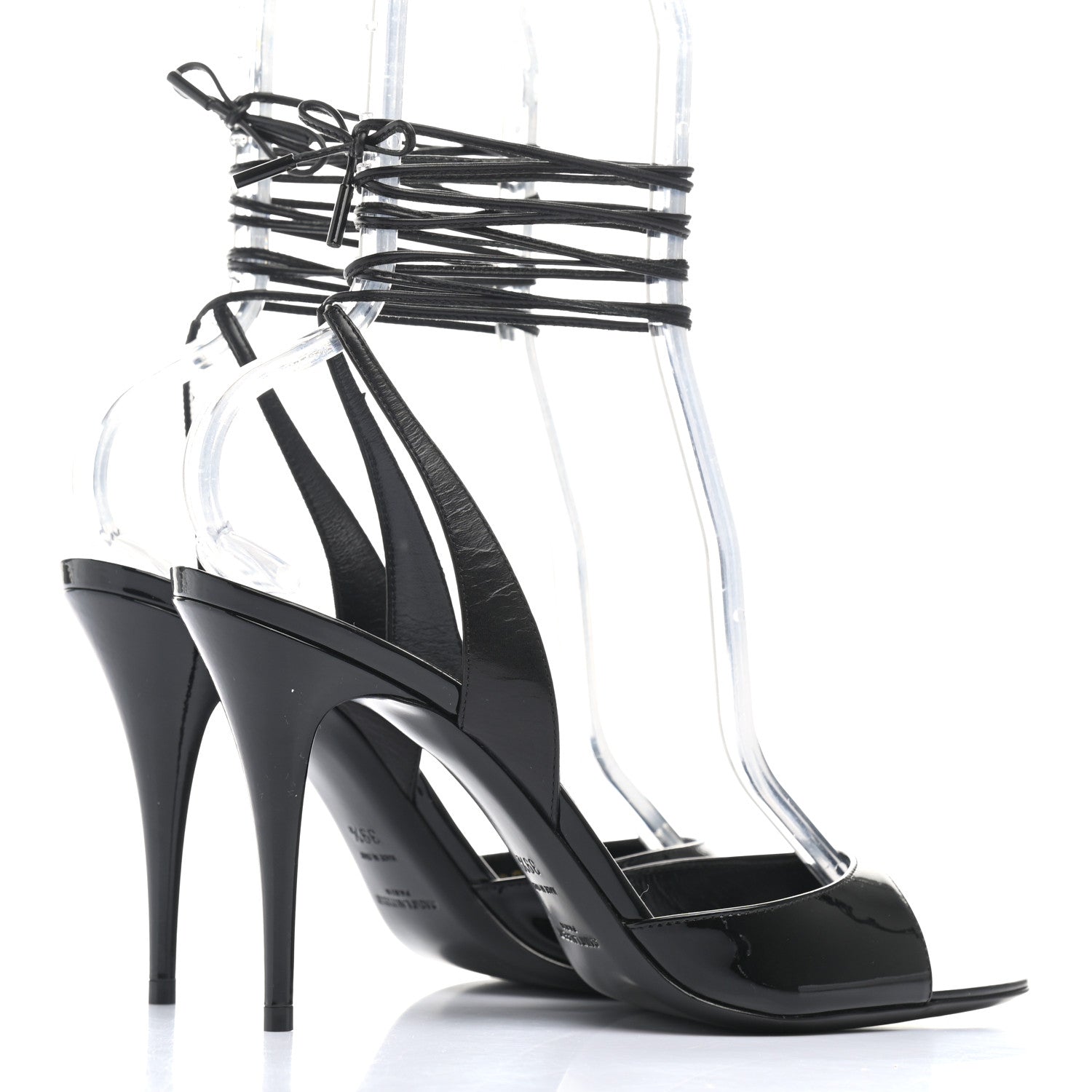 Saint Laurent Patent Calfskin Anouk 95 Ankle Wrap Sandals 39.5 Black 4 of 9