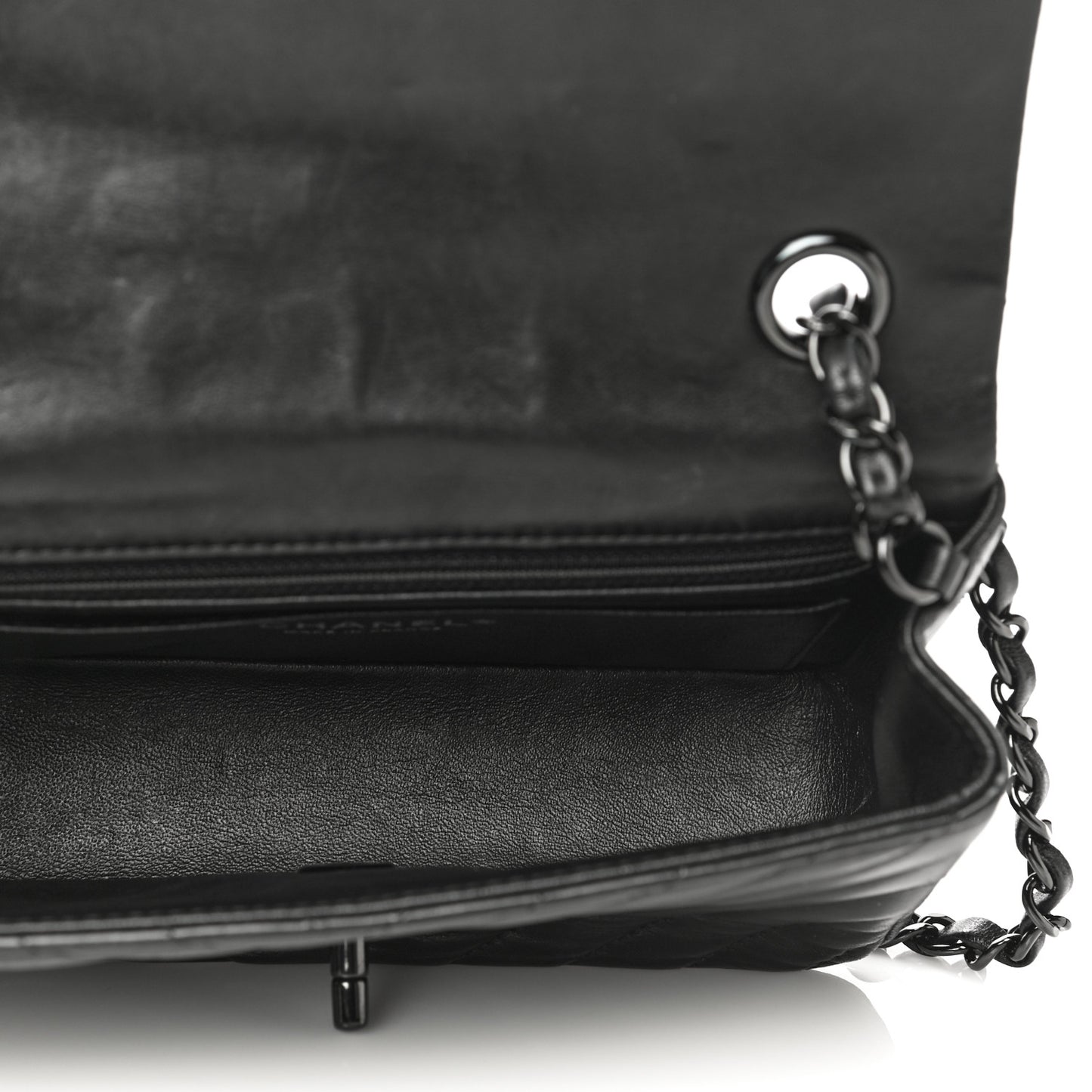 Lambskin Chevron Quilted Mini Rectangular Flap So Black