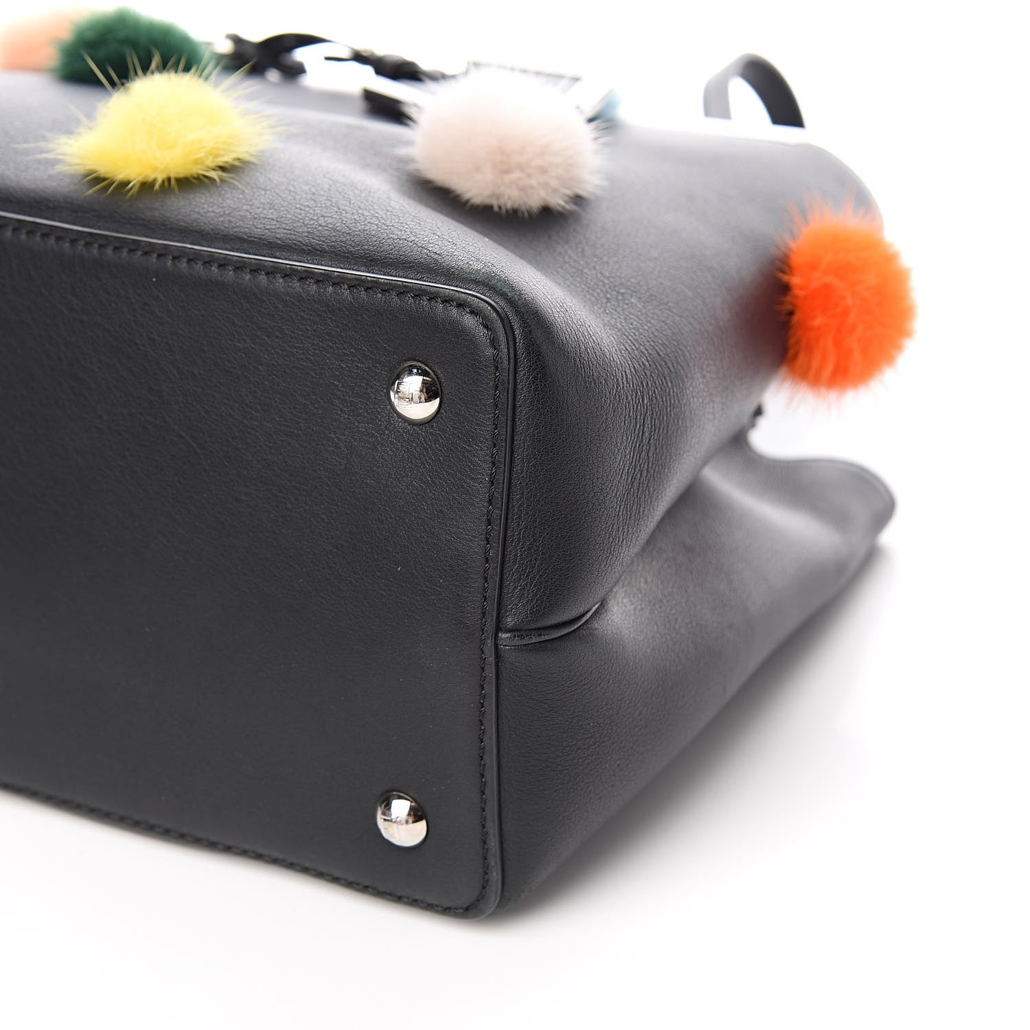 Fendi Vitello Dolce Mink Fur Pom Pom Petite 2Jours Tote Black Multicolor 8 of 10