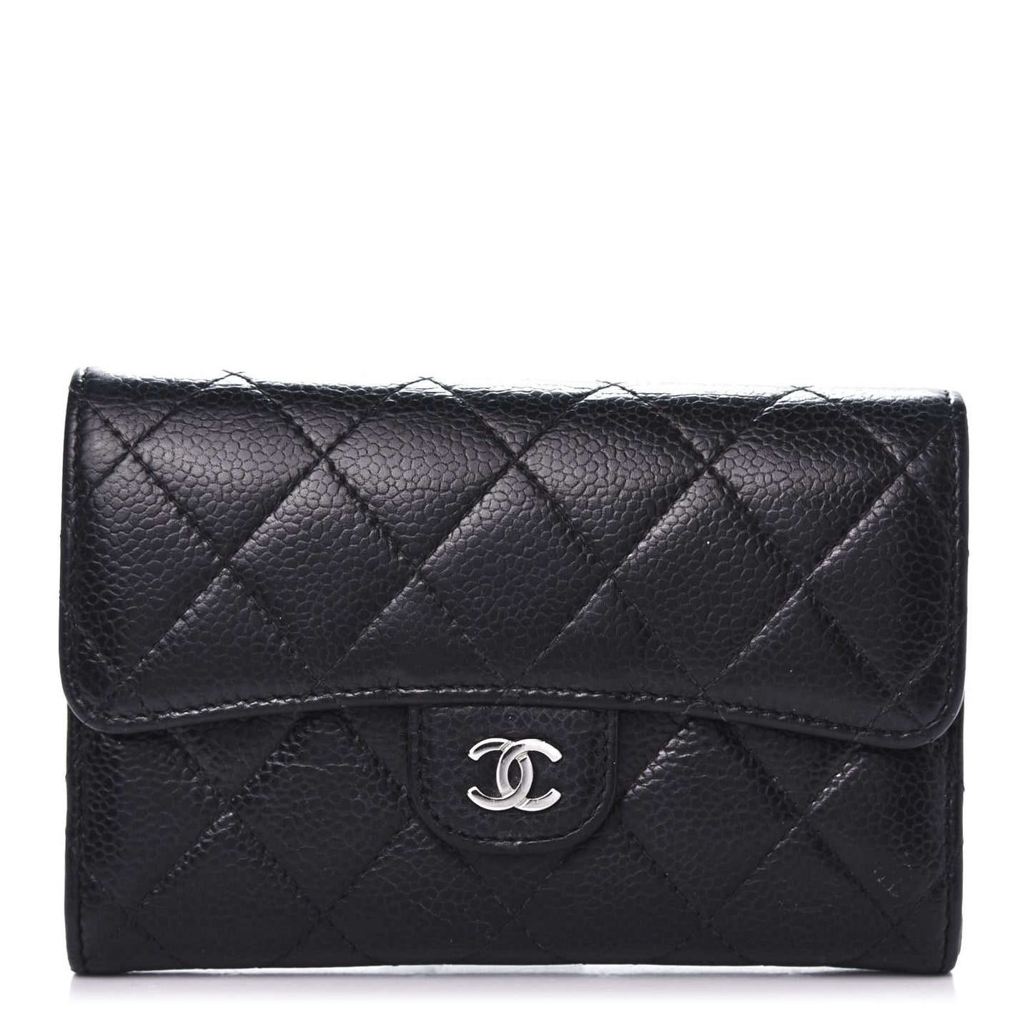 Caviar Quilted Small Flap Wallet Black
