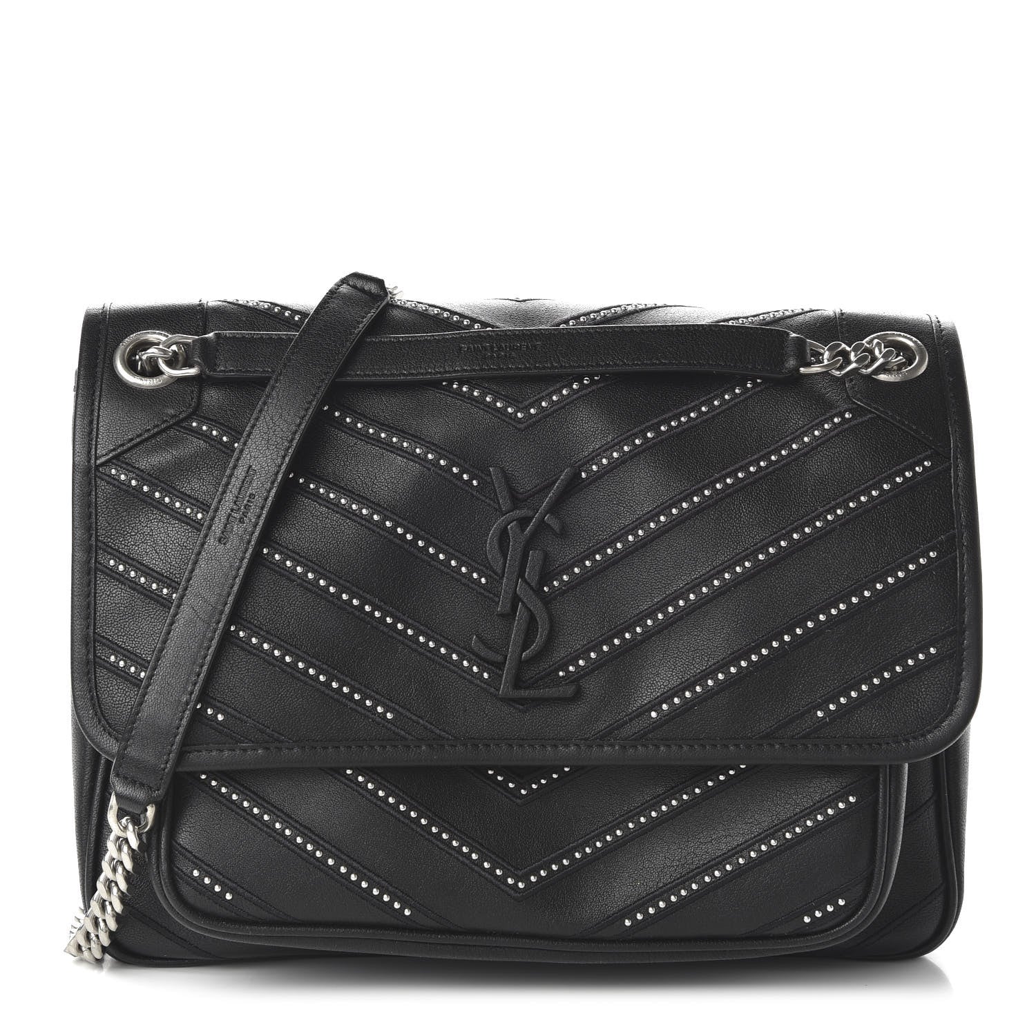 Saint Laurent Lambskin Matelasse Monogram Microstud Medium Niki Chain Satchel Black 1 of 9