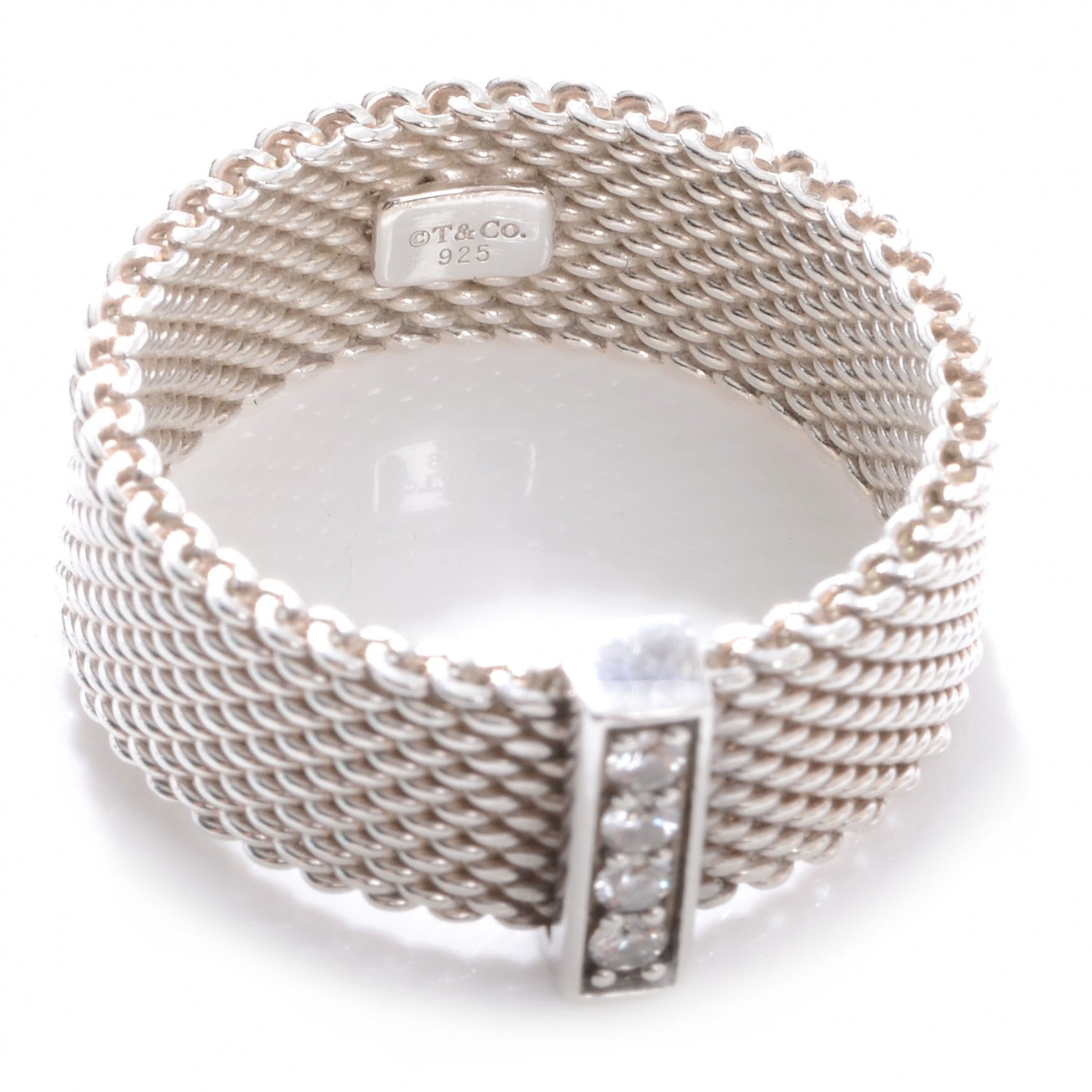Tiffany Sterling Silver Diamond Somerset Mesh Ring 51 5.75 5 of 6