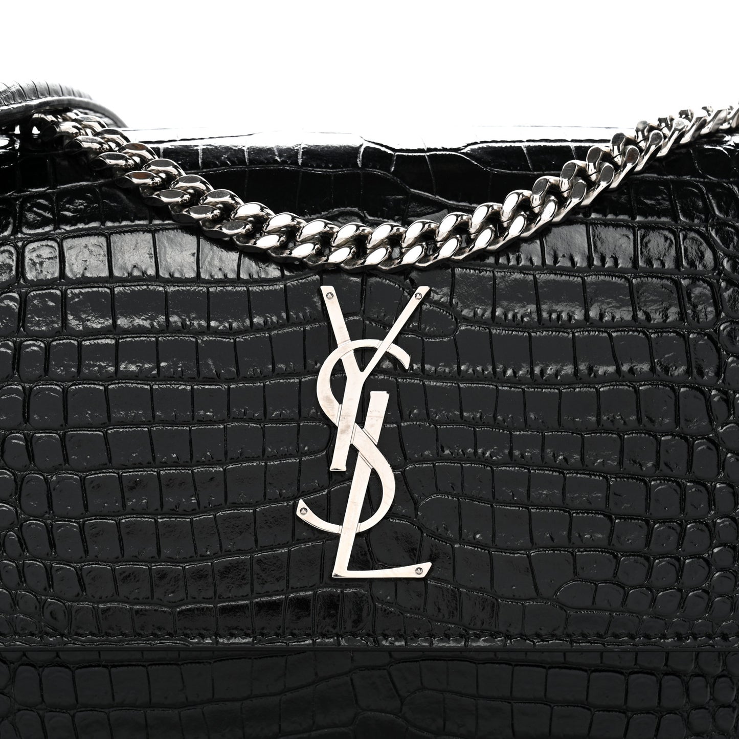 Calfskin Crocodile Embossed Medium Monogram Sunset Black