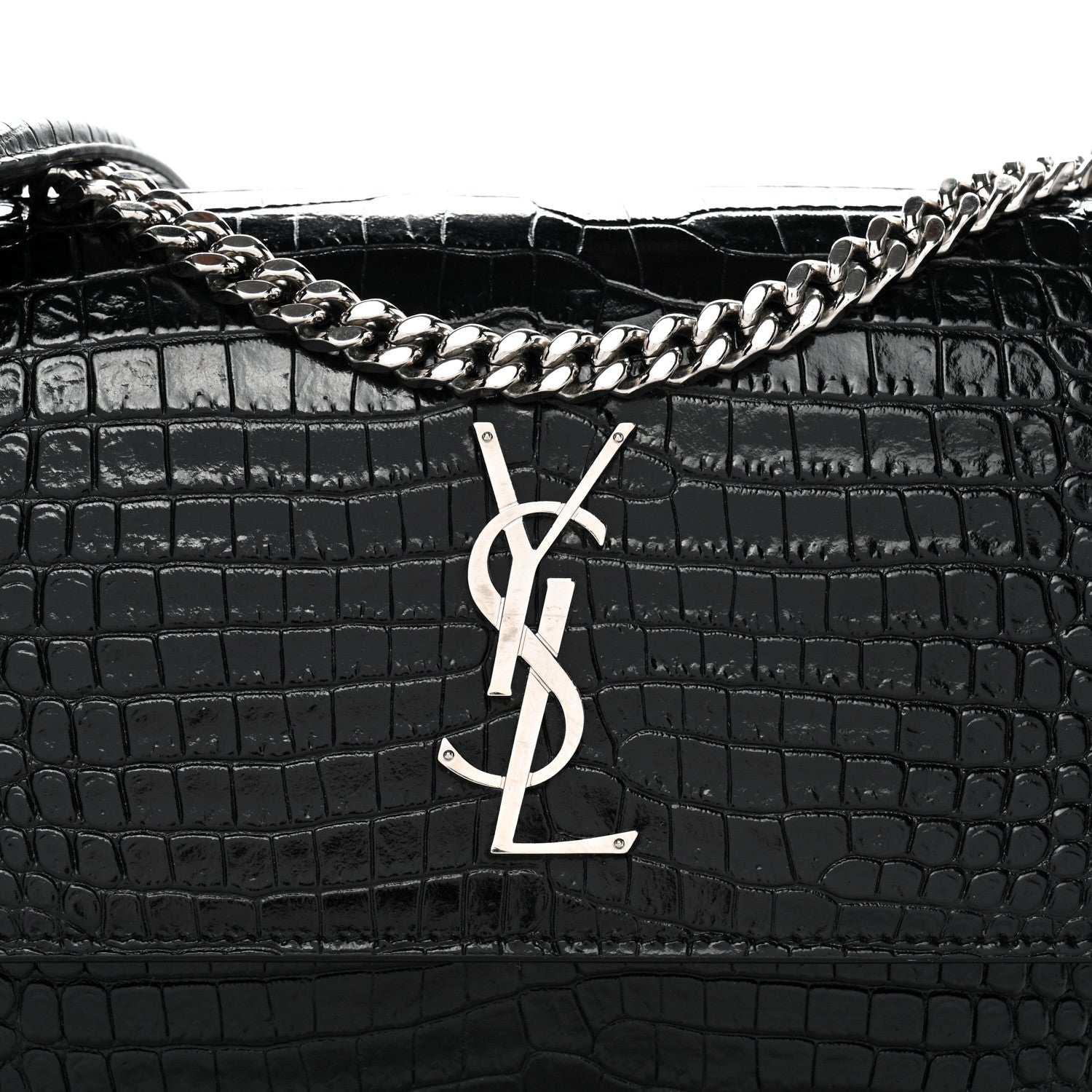 Saint Laurent Calfskin Crocodile Embossed Medium Monogram Sunset Black 8 of 13