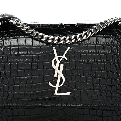 Saint Laurent Calfskin Crocodile Embossed Medium Monogram Sunset Black 8 of 13