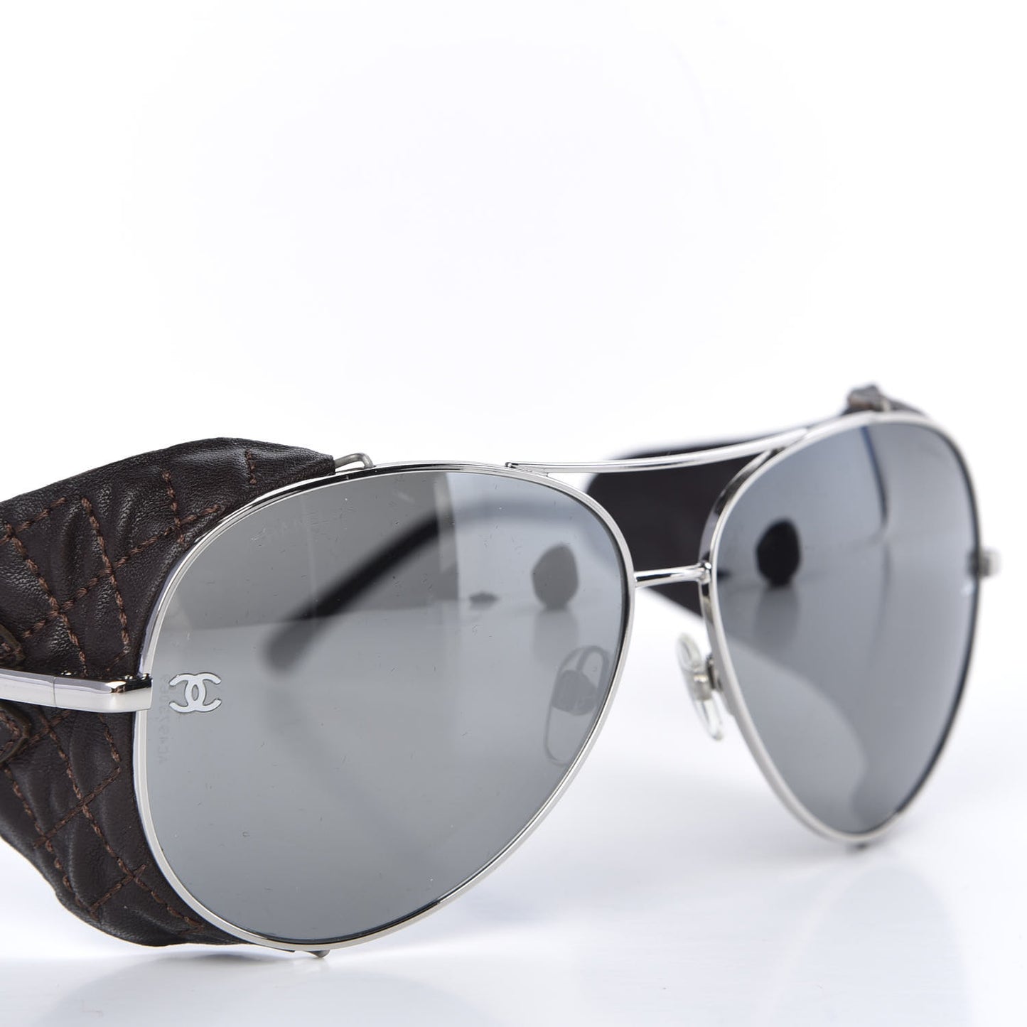 Titanium Lambskin CC Pilot Sunglasses Brown