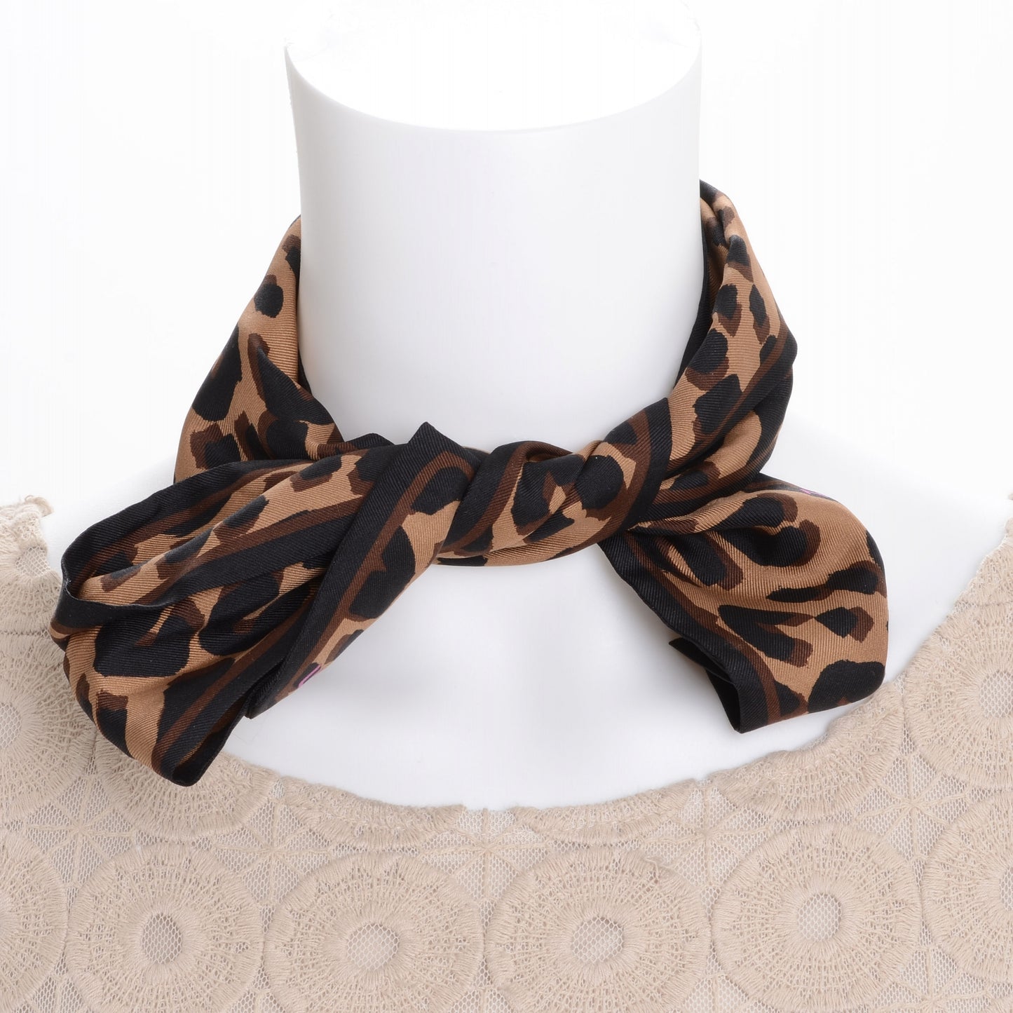 Silk Leopard Bandeau Scarf Marron