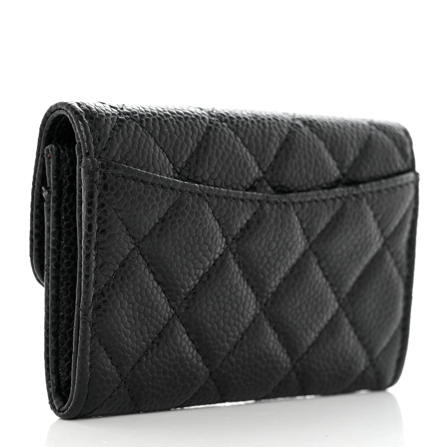 Caviar Quilted Flap Card Holder Wallet Black