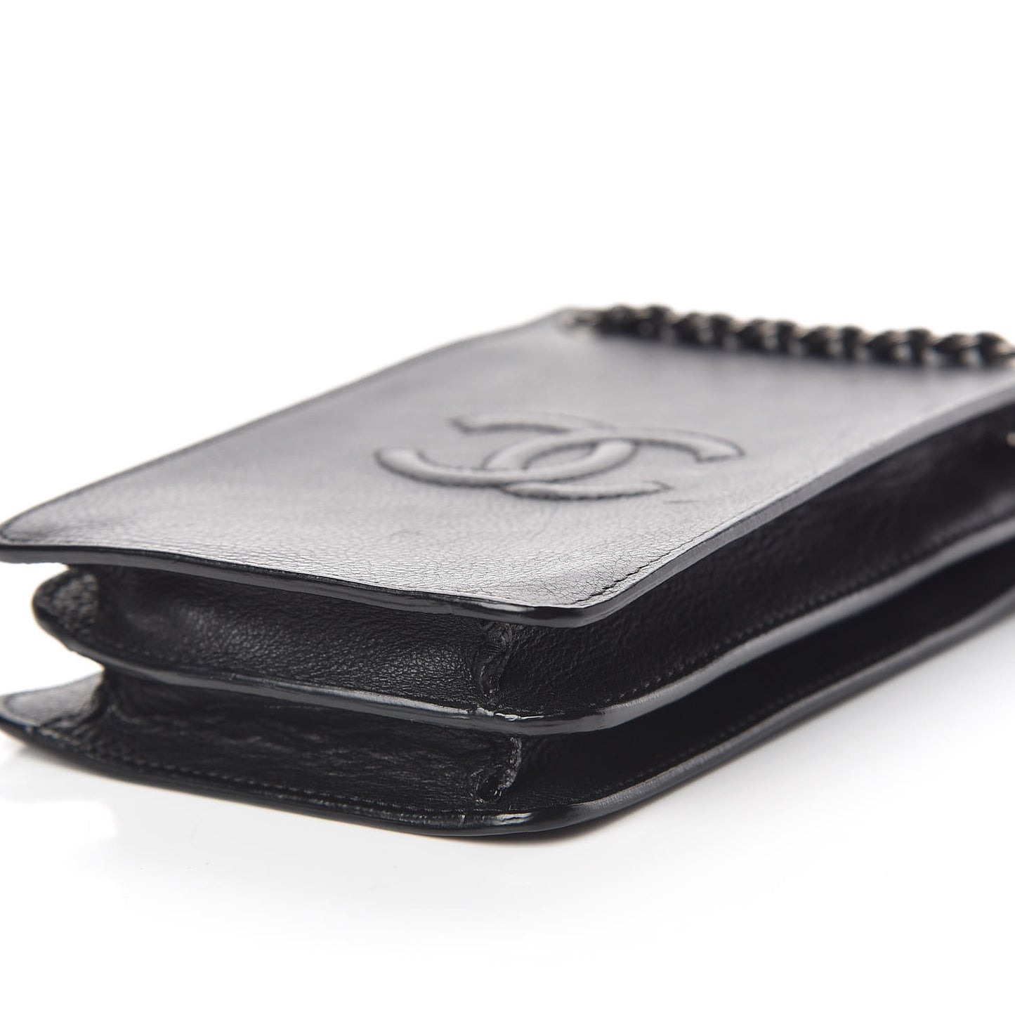 Calfskin CC Phone Holder Crossbody Black
