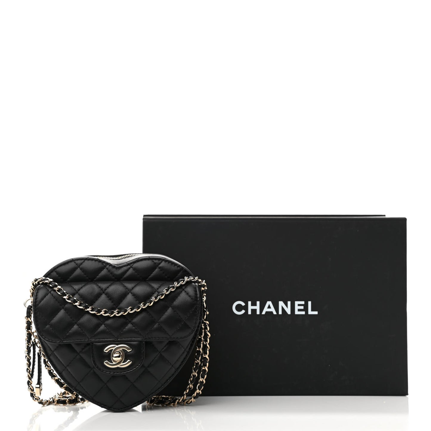 Lambskin Quilted CC In Love Heart Bag Black