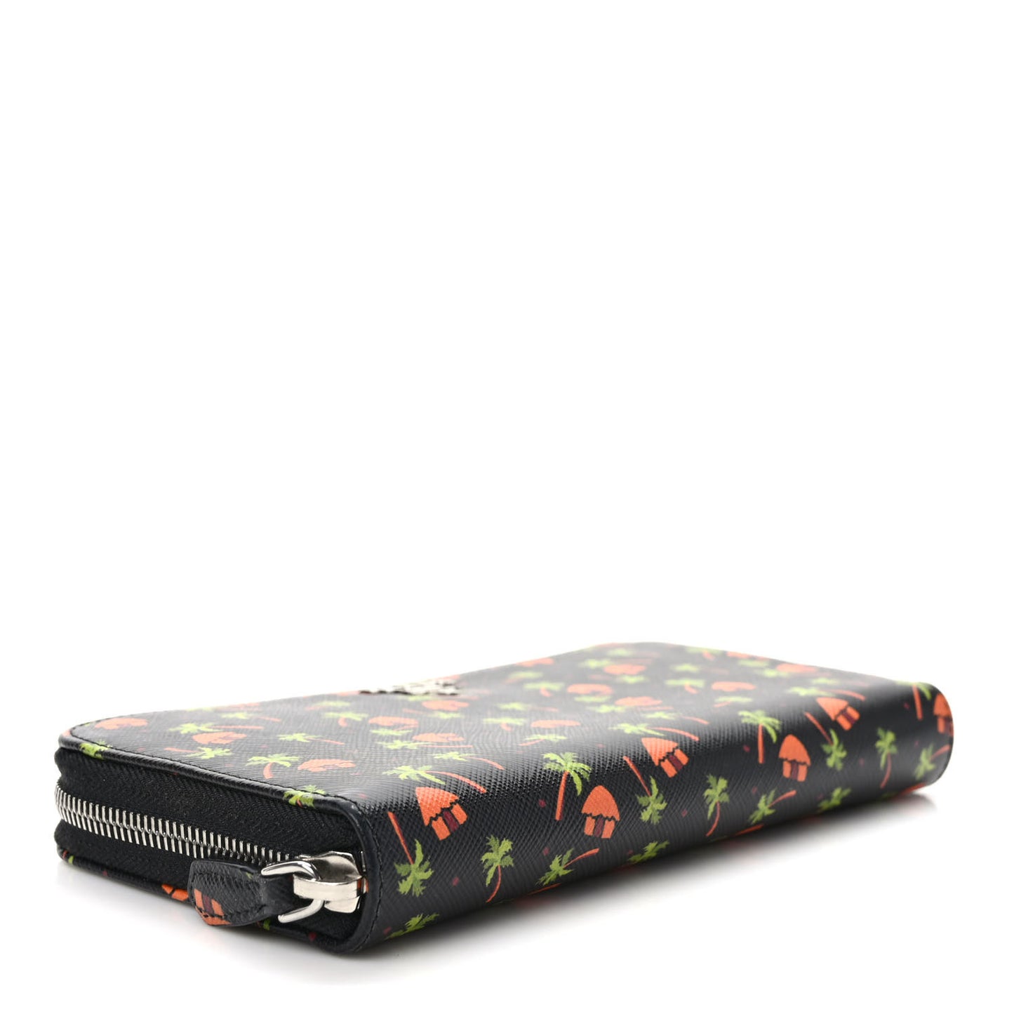 Nylon Quilted Palm Tree Zip Wallet Black