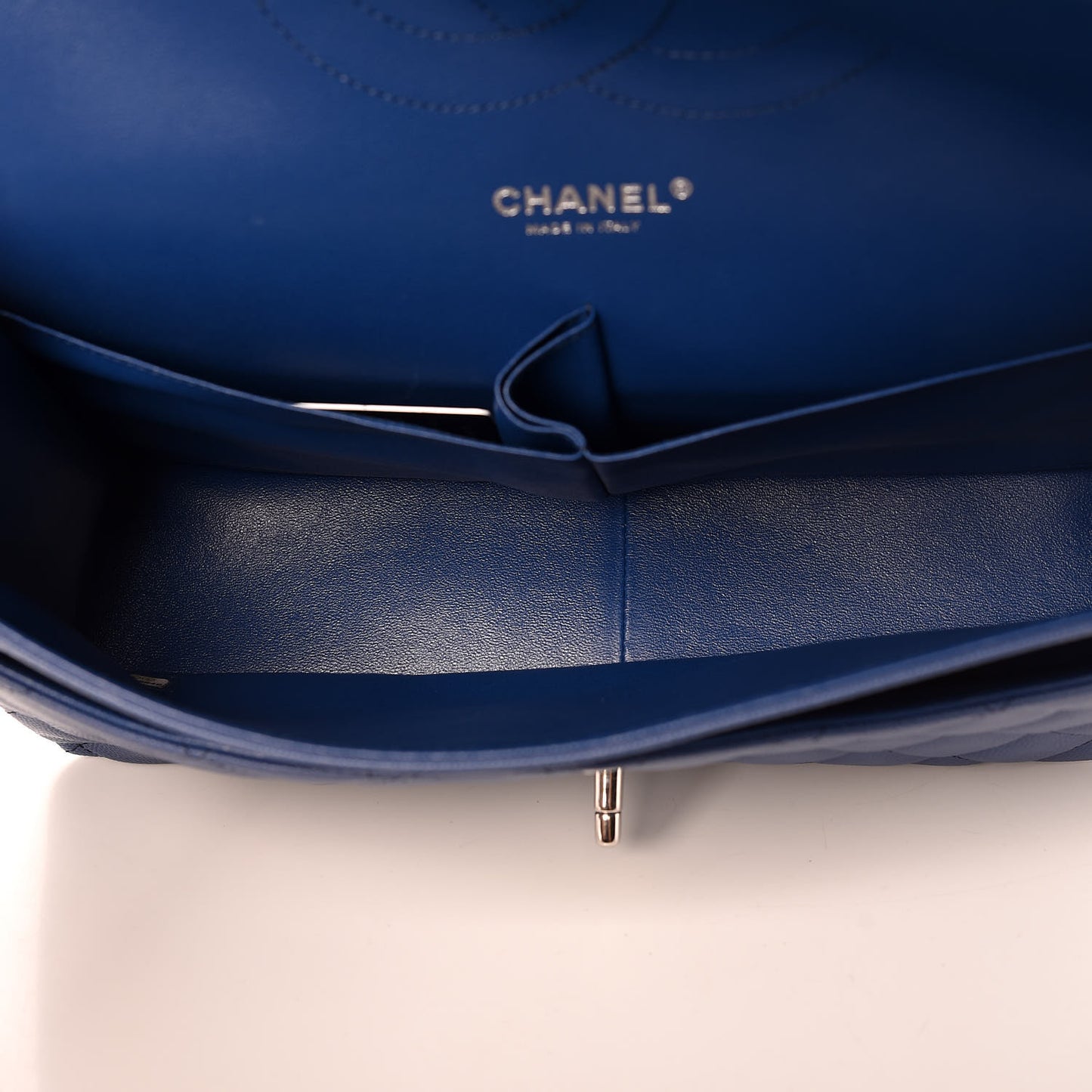 Caviar Quilted Jumbo Double Flap Dark Blue