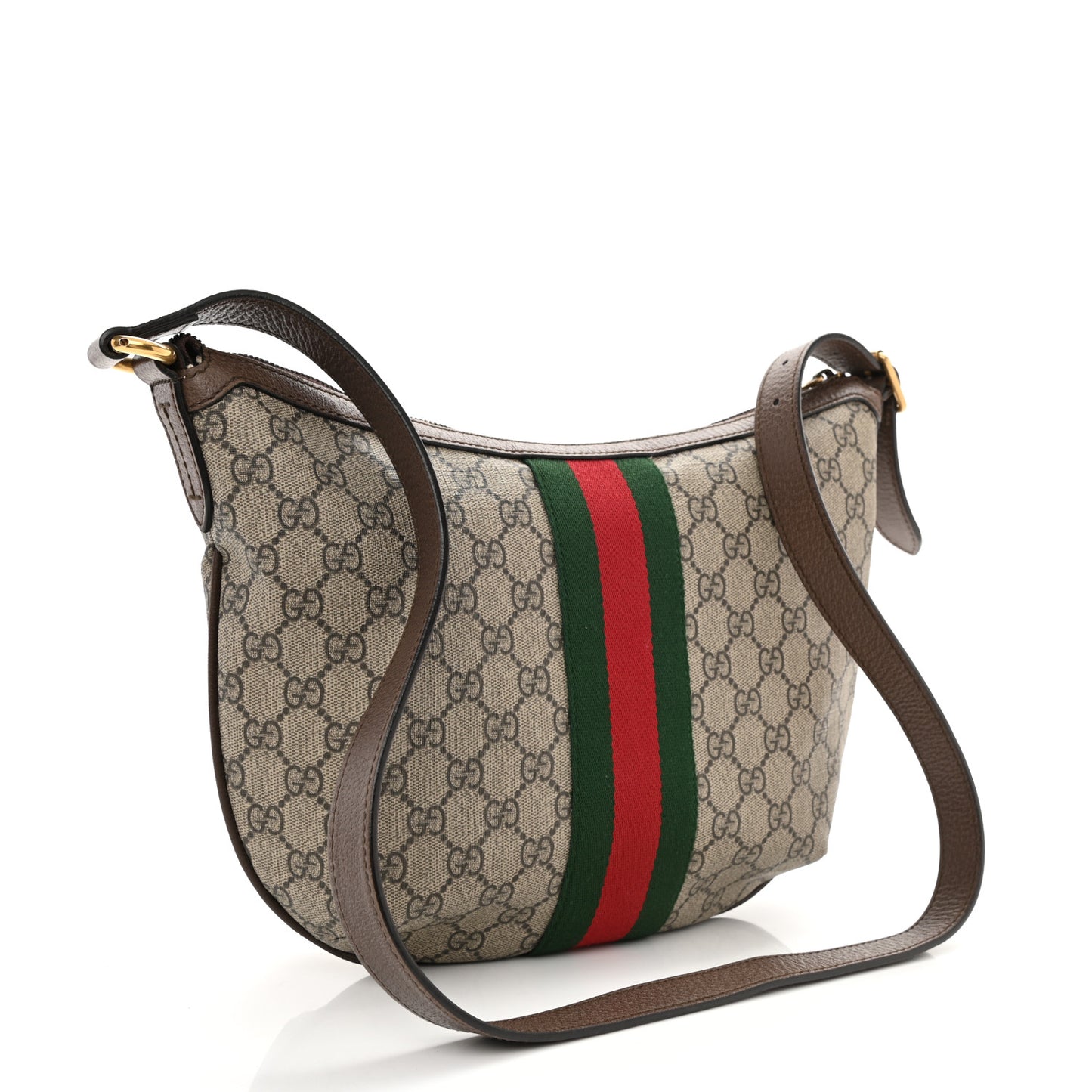GG Supreme Monogram Web Small Ophidia Half Moon Hobo Brown