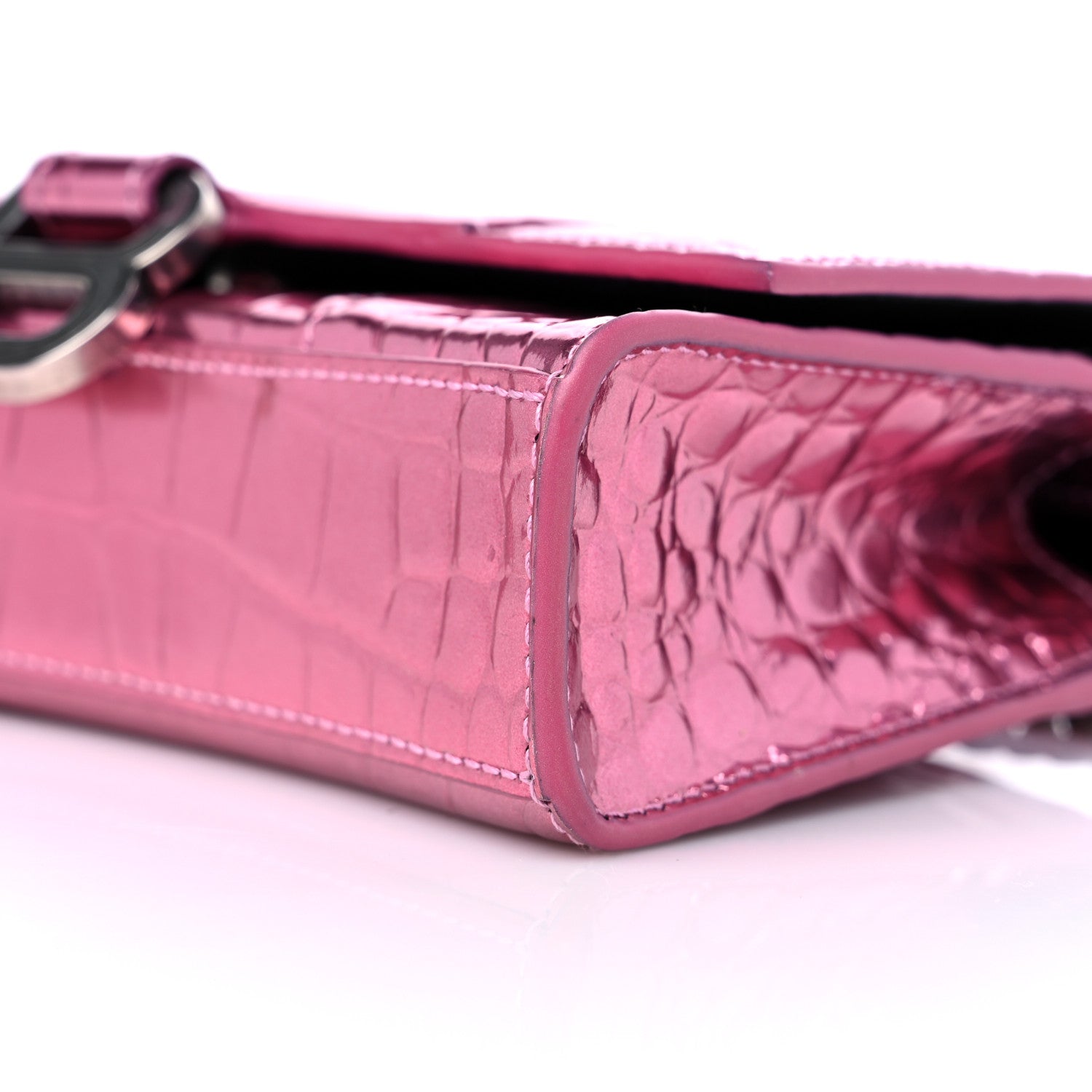 Balenciaga Metallic Shiny Calfskin Crocodile Embossed Hourglass Chain Bag Pink 8 of 13