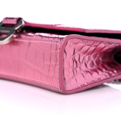 Balenciaga Metallic Shiny Calfskin Crocodile Embossed Hourglass Chain Bag Pink 8 of 13