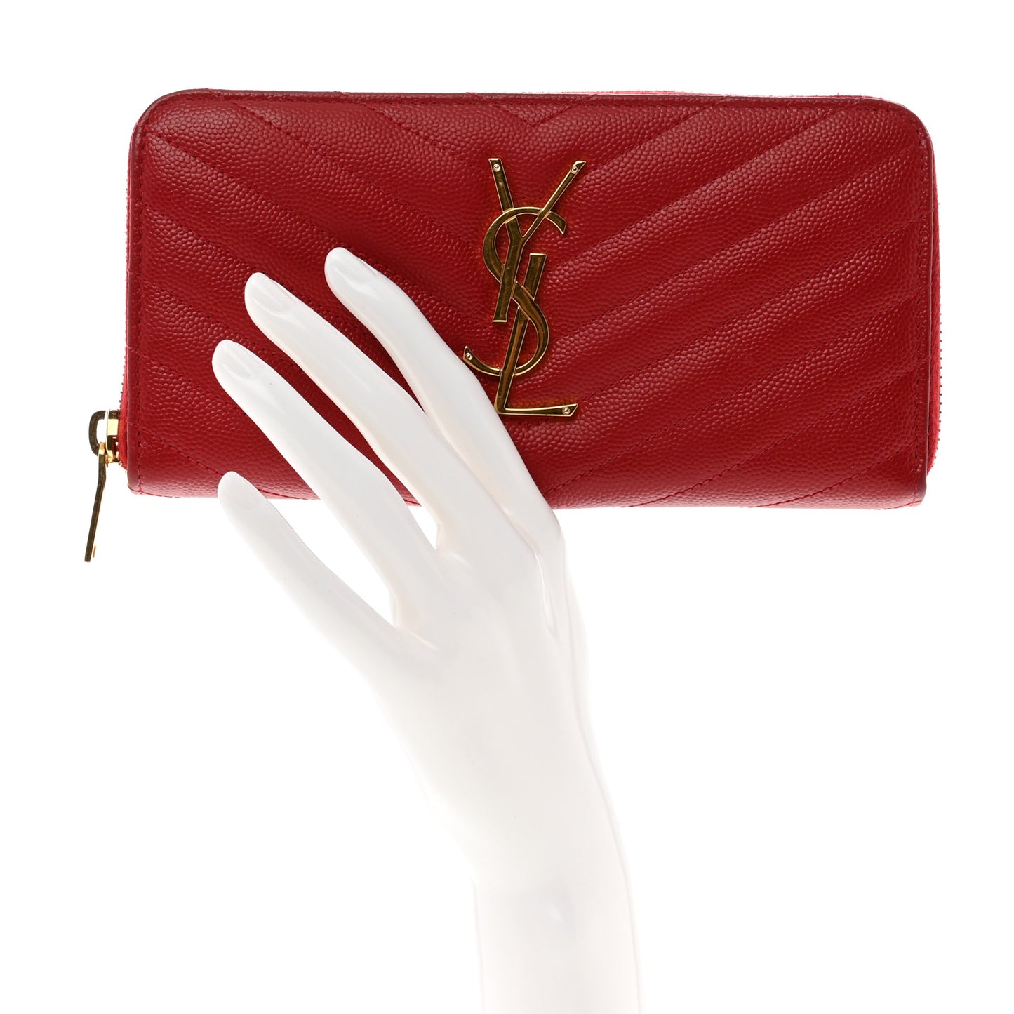 Grain De Poudre Matelasse Chevron Monogram Zip Around Wallet Red